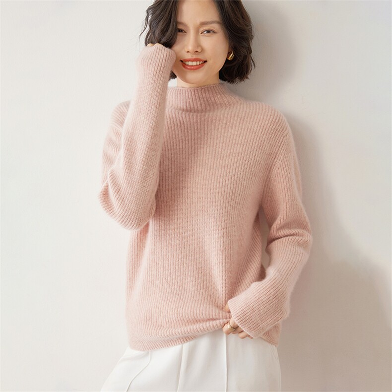 半高领针织打底衫女2024秋装新款气质内搭气质35%羊绒衫,女装羊绒衫,雪山红莲