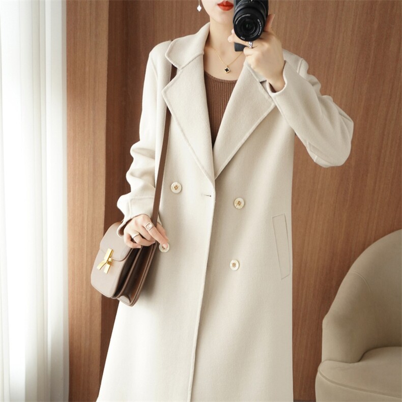 秋冬双面呢大衣女中长款韩版新款羊毛呢外套，女装双面呢大衣，悦洋羊绒