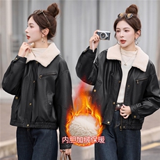 皮夹克外套冬季爆款2025秋冬加厚宽松加绒时尚皮毛一体皮衣女装潮，女装皮衣，梦依缘