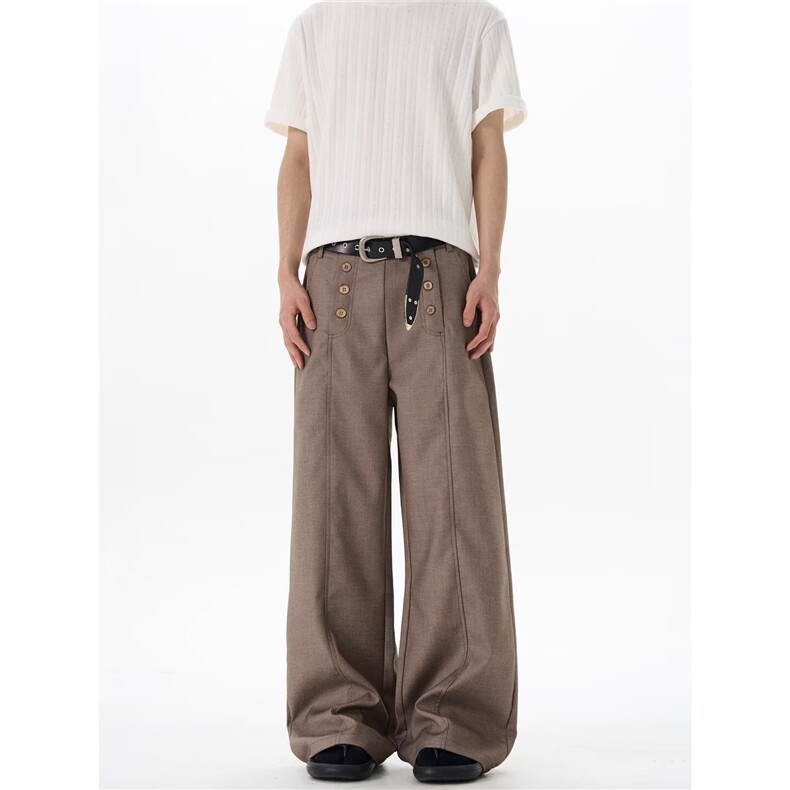 气质老钱风双排扣设计西裤慵懒时尚流行百搭潮流原宿文艺CA9055，男装西裤，星座516A