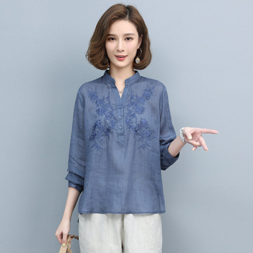 棉麻t恤女夏季薄款宽松2023年新款妈妈亚麻小衫高端苎麻上衣短袖图片
