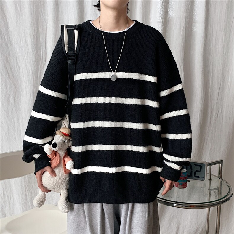 秋冬圆领套头条纹毛衣男纯色针织衫软糯港风1016-1MY030P78K98，男装针织衫/毛衣，星座1016-1（原电商B408-1）