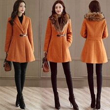 新款毛呢外套纯色优雅2022秋冬百搭潮流大衣时尚简约气质配毛领，女装毛呢外套，时尚俏佳人