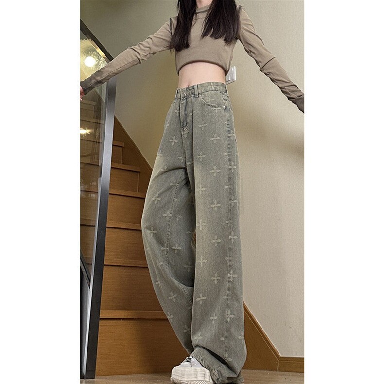 611-3 BK17 特价P45 大货复古十字星满印设计水洗做旧男女4牛仔裤图片