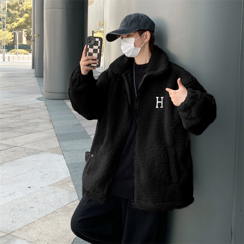 羊羔毛绒外套冬季字母刺绣夹克男韩版潮流上衣Y015-P50,男装棉衣,星座308B-1