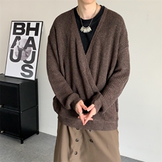 春秋薄款暗黑叠穿V领复古小众针织交襟垂感长袖叠穿毛衣针织衫，男装针织衫/毛衣，星座909