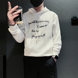 痞帅高级感刺绣男士连帽卫衣外套社会小伙店主风301C-WY51P68控98图片