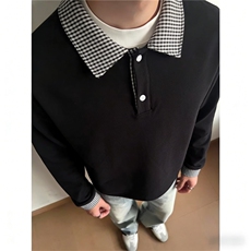 有货。假两件polo衫卫衣男格子拼接卫衣T恤WB665-P45，男装T恤，星座412-3