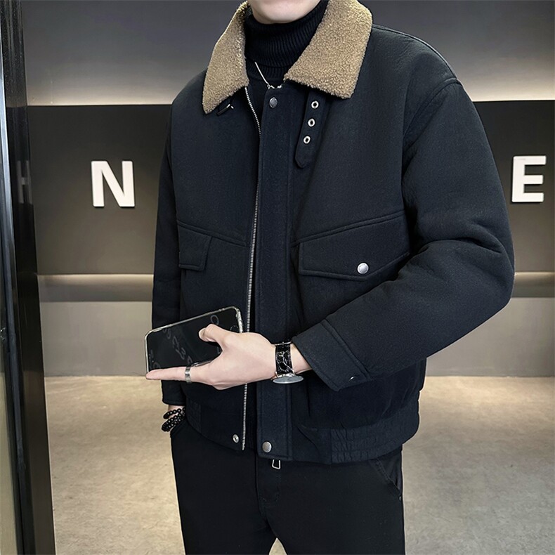 毛领加绒加厚外套男2025冬季新款短款夹克B240-993-P195，男装夹克，电商B240