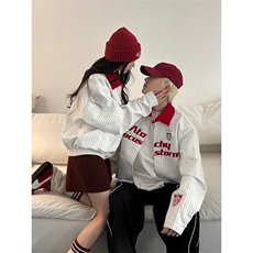 W10503-P68网图现货美式街头撞色翻领条纹夹克高街宽松外套潮，男装夹克，星座1608