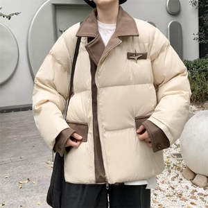 冬季2023羽绒棉服男美式拼接假两件棉衣高级感宽松面包服外套图片