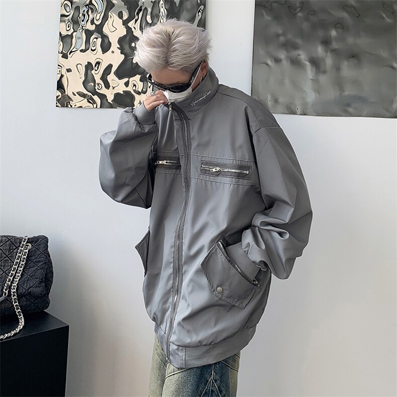 设计感小众立领飞行夹克男2024新款春秋宽松百搭外套W7805-P62,男装夹克,星座512-3