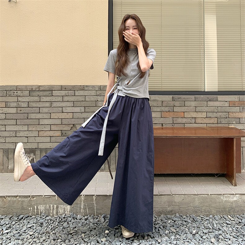 设计感不规则短袖套装女2025夏新款休闲系带上衣显瘦阔腿裤套装女，女装套装/套裙，浙宝220