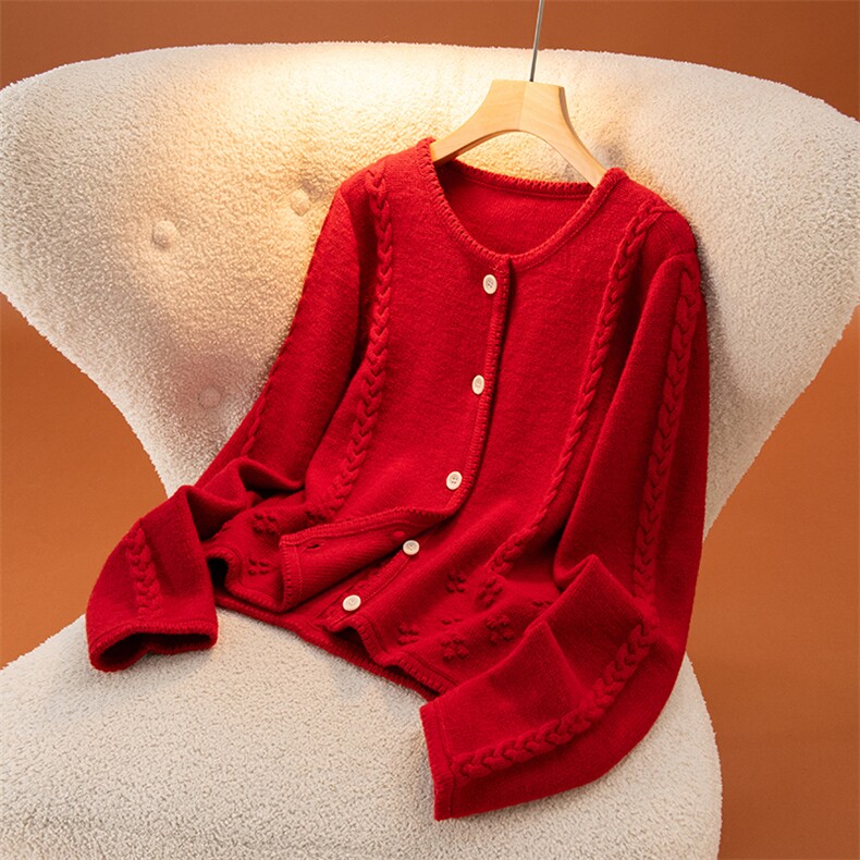 2025年秋季时尚百搭休闲麻花鼓包开衫，女装羊绒衫，盛世绒华