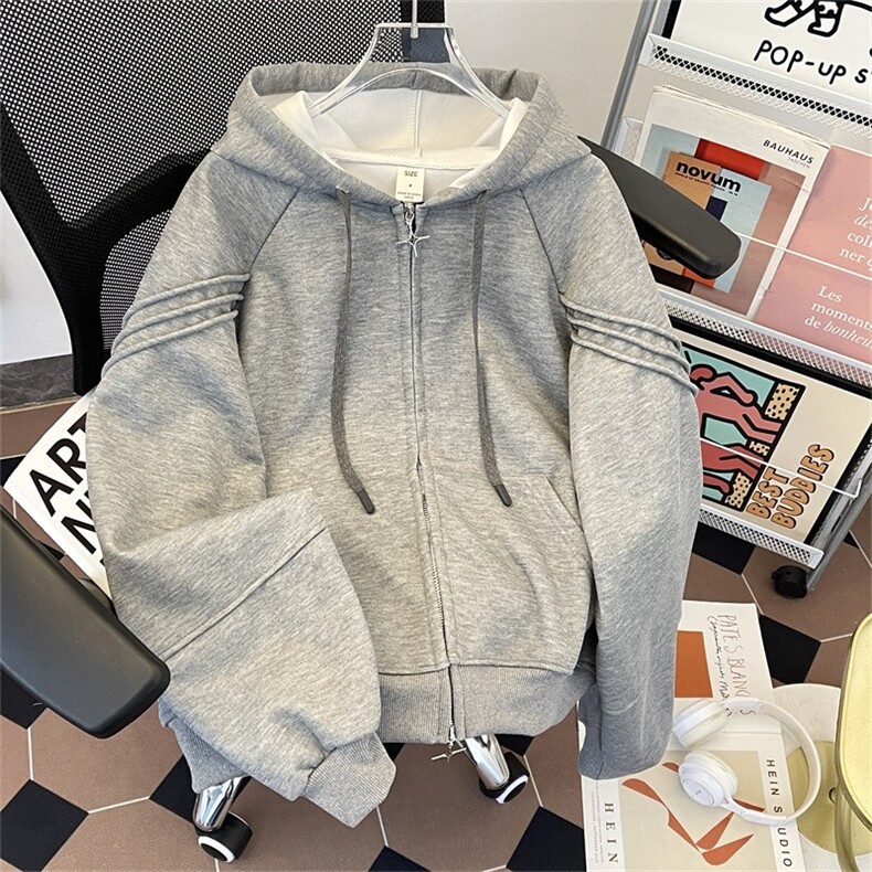 2025春季新款美式高级感宽松慵懒风连帽灰色卫衣套装女春秋外套,男装休闲套装,星座715-4