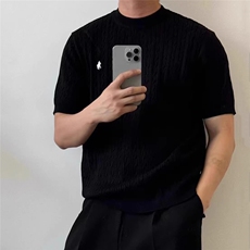 刺绣小马标老钱风潮男冰丝凉感针织衫T恤扭绳百搭高级感透气短袖T，男装T恤，星座1210-1