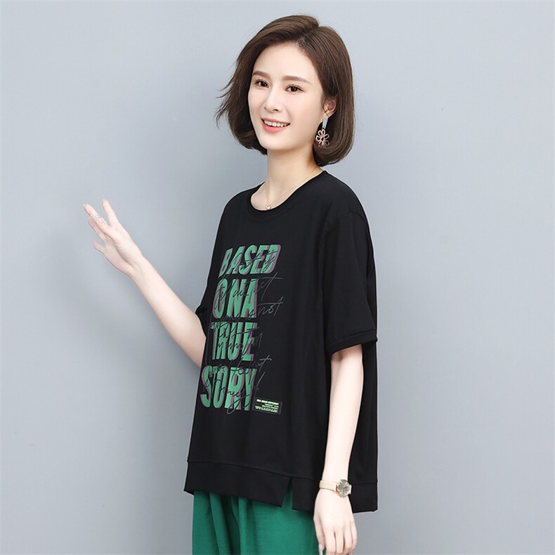 时尚印花短袖T恤女宽松显瘦百搭上衣夏季新款潮流休闲半袖打底衫,女装衬衫,叶笙衣
