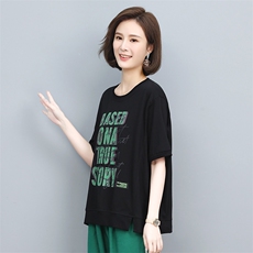 时尚印花短袖T恤女宽松显瘦百搭上衣夏季新款潮流休闲半袖打底衫，女装衬衫，叶笙衣