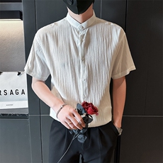 夏季男士七分袖条纹衬衫立领男休闲修身休闲衬衣A236-C663-P55，男装衬衫，电商A236