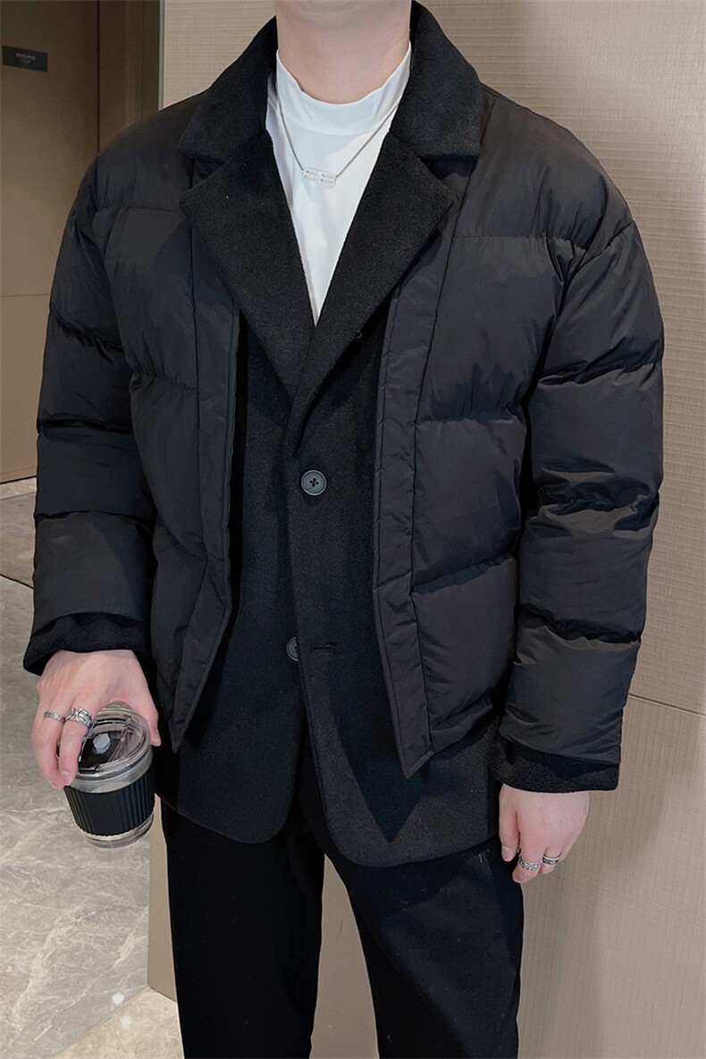 冬季高品质棉服男设计感毛呢拼接西装领假两件保暖棉服M125-P170,男装西服套装,电商B267