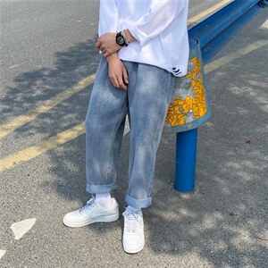 2023春秋新款男牛仔裤纯色宽松直筒阔腿裤港风长裤男女款k930-p35,男装牛仔裤,星座1008-1