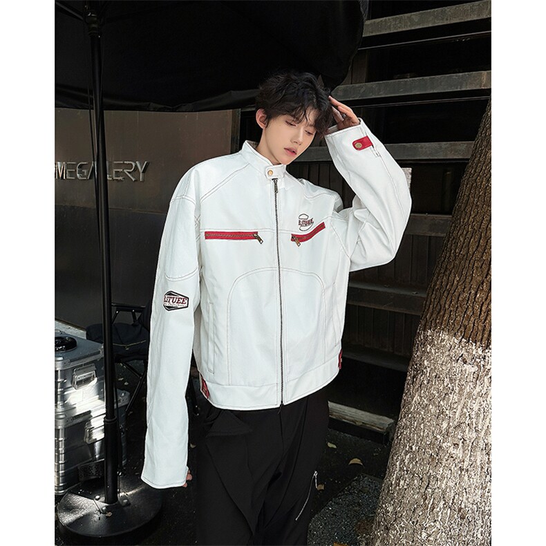 2025秋装美式高街PU皮衣机车服小众宽松夹克外套潮A025-Y73-P75,男装夹克,电商A025