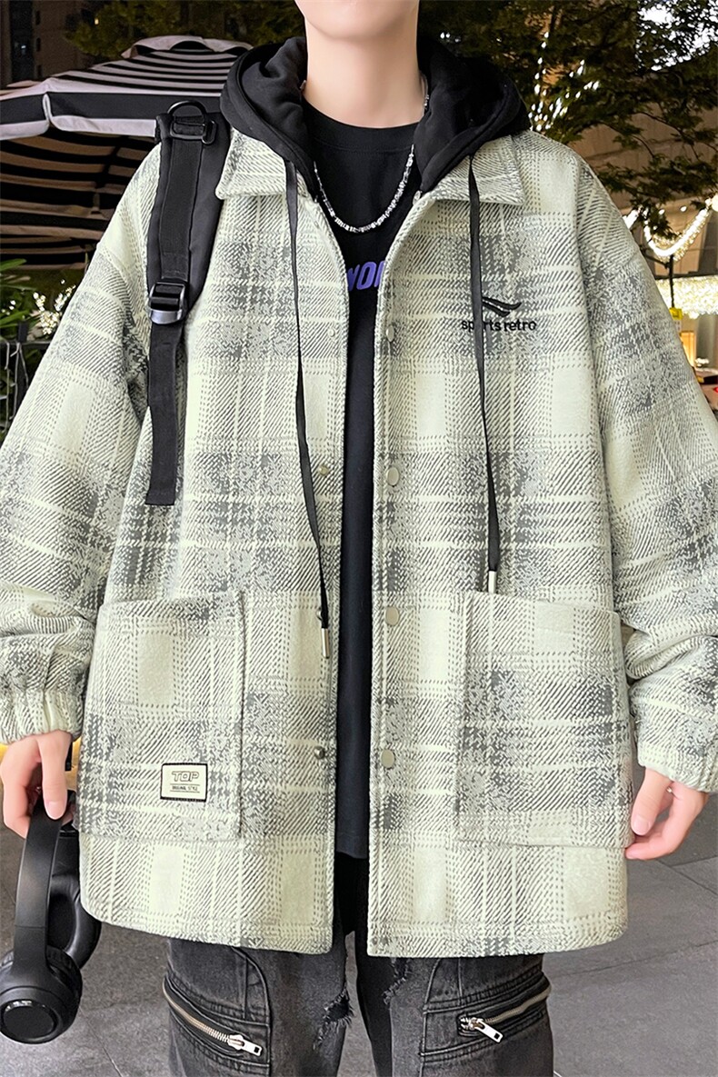 冬季外套男加厚格子夹克连帽秋冬款棒球服宽松休闲棉服V206-P110,男装夹克,星座509