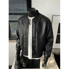 抖音得物高品质美式高街复古老钱风PU皮夹克外套男女短款机车皮衣，男装夹克，电商A486