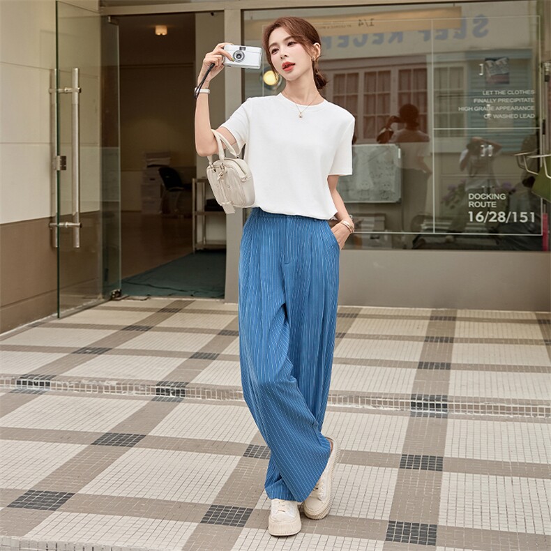 2025年夏季新款女装时尚气质条纹马甲阔腿裤三件套,女装套装/套裙,浙宝二楼003号