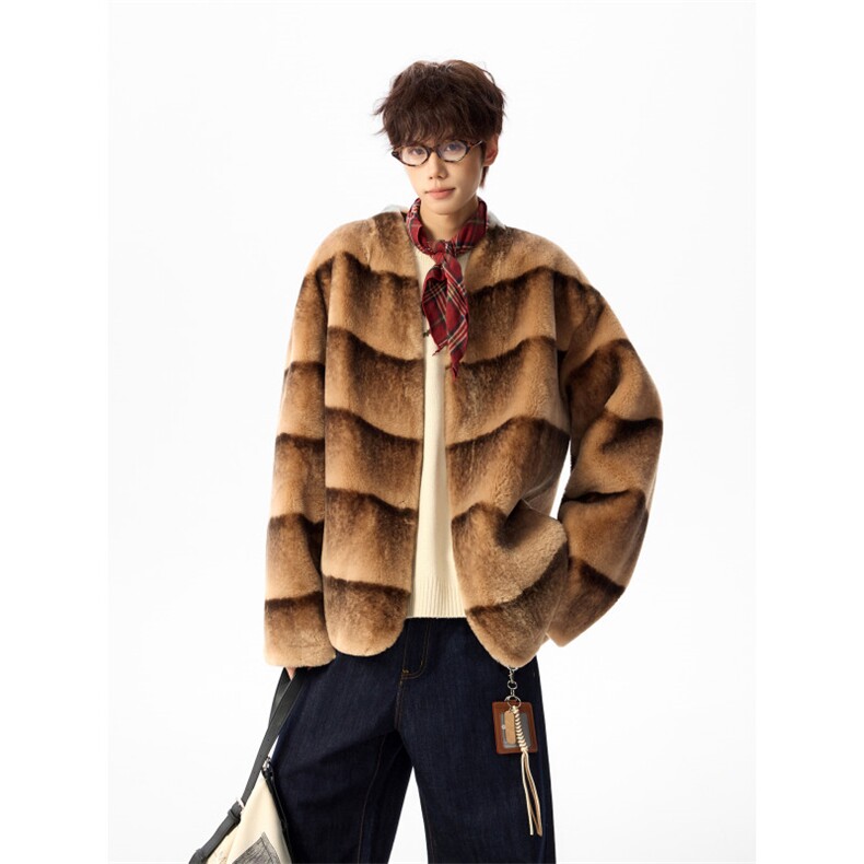 高品质毛绒外套冬季男士年轻版龙猫皮草皮毛一体棉服,男装棉衣,星座903-1