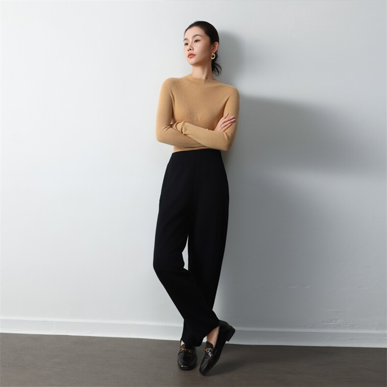 秋冬新款简约时尚百搭宽松休闲裤女香蕉裤高腰显瘦羊毛长裤,女装休闲裤,清联羊绒