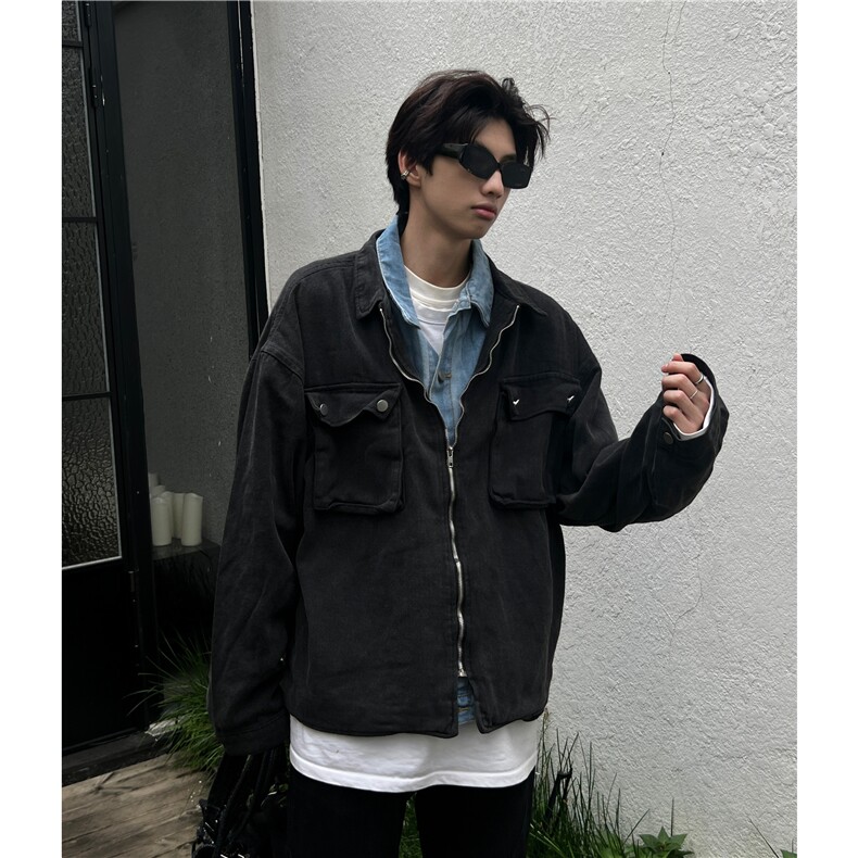 秋装假两件牛仔夹克外套百搭外套中性男女牛仔衣BD222P85,男装工装外套,电商D256A(原A064A)