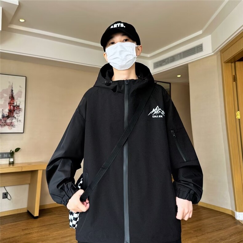 痞帅冲锋衣夹克外套男美式潮牌港风宽松连帽工装服DJ088-P65,男装夹克,星座1109-3