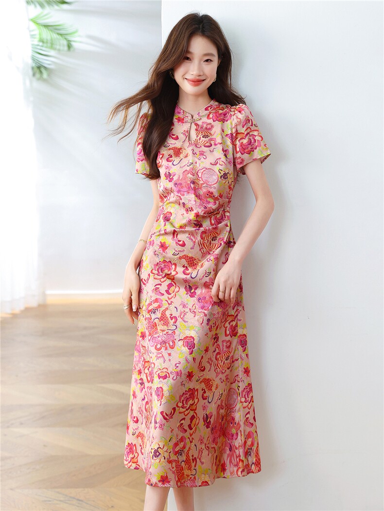 慕未家J夏装新款立领打褶中长上衣松紧腰短裤时尚国风熹58298,女装连衣裙,布芭啦