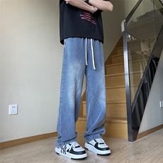 牛仔裤男春秋季美式高街直筒微喇裤潮牌痞帅炸街裤子N0757-P45，男装牛仔裤，星座308B-2