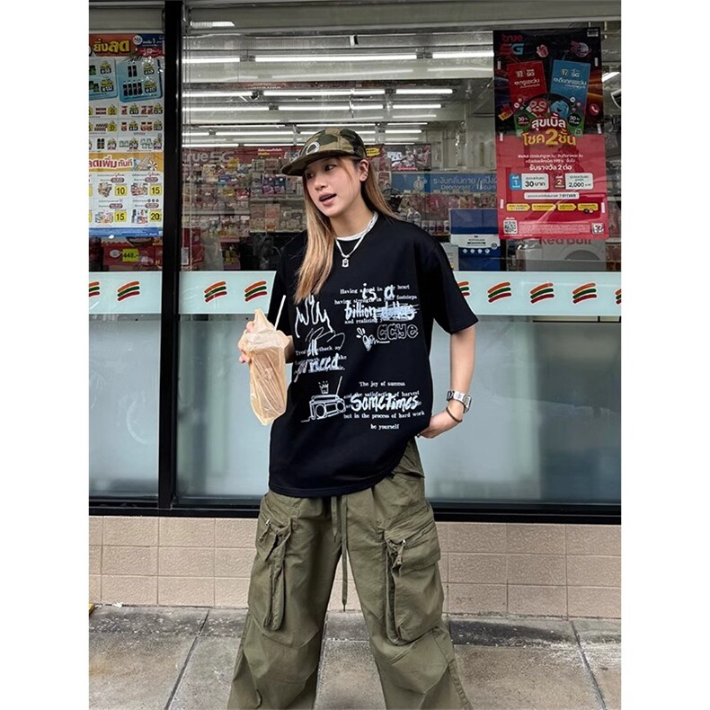T0637-P30美式手绘涂鸦复古短袖男女款设计感上衣潮,男装T恤,星座617A-2
