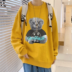 港风日系宽松休闲情侣圆领套头印花加厚毛衣男外套7687P48加绒P55，男装针织衫/毛衣，星座226-2