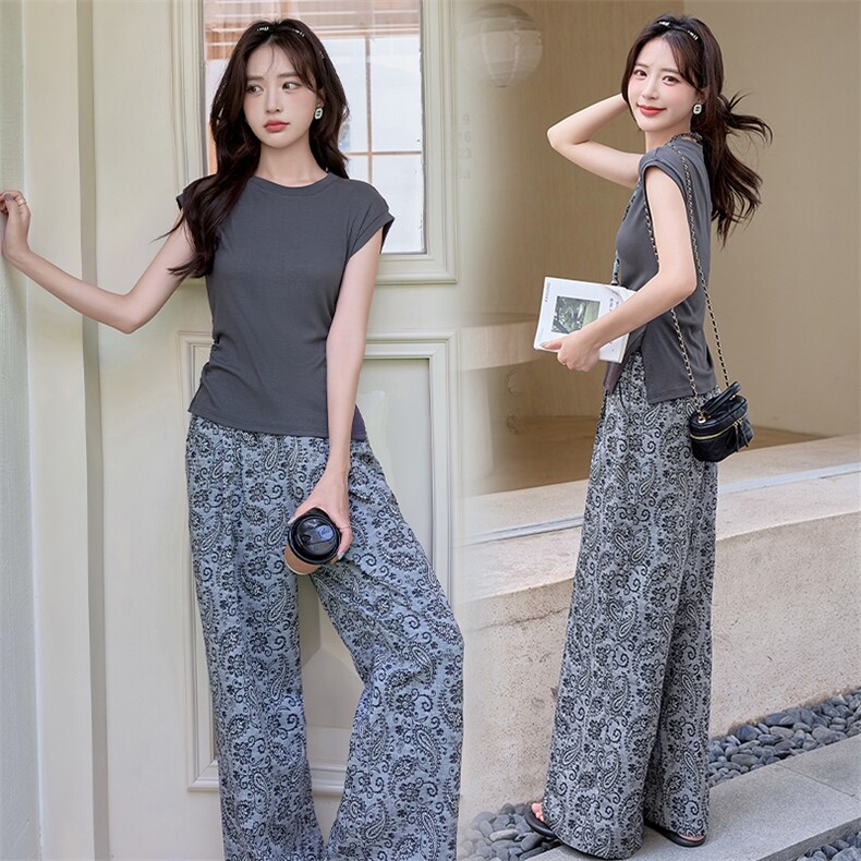 浪莎2025新款夏季薄款高腰显瘦百搭休闲裤女宽松直筒阔腿拖地裤子，女装套装/套裙，难舍钰依