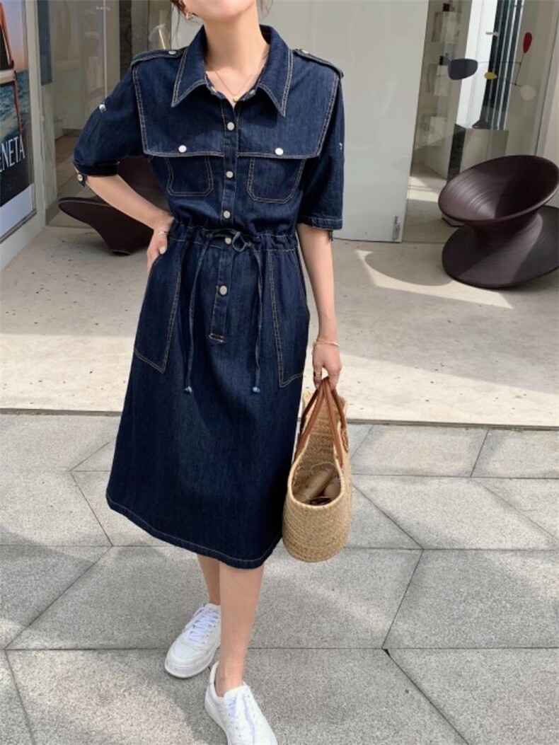 夏季薄款牛仔连衣裙，女装连衣裙，肆尔