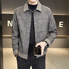 秋季新款翻领皮衣夹克男潮流休闲外套帅气机车服上衣P6788-155，男装夹克，电商A237