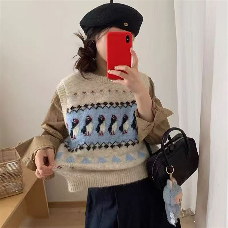 女士企鹅刺绣背心长袖2025年秋季图片