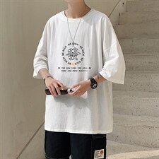 YT26163-P30亚短袖t恤男大码五分袖男宽松七分袖港风模特，男装T恤，电商A040