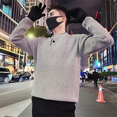 LV301/P88控118冬季美式假两件亨利领针织套头毛衣男浅灰首1，男装针织衫/毛衣，星座305B