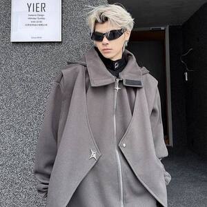 vibe风假两件卫衣男款春秋季高领立领长袖重磅高街休闲连帽衫外套图片