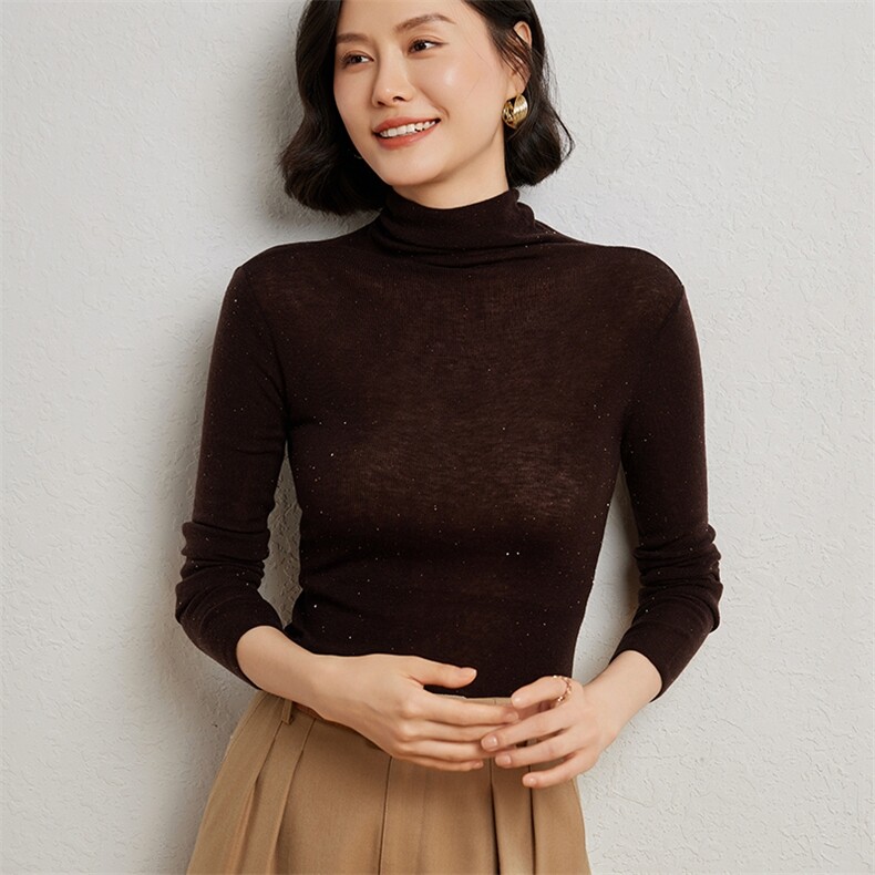 无缝美丽诺精纺羊毛超薄高领女可机洗半高领修身打底针织衫,女装羊绒衫,臻维羊绒