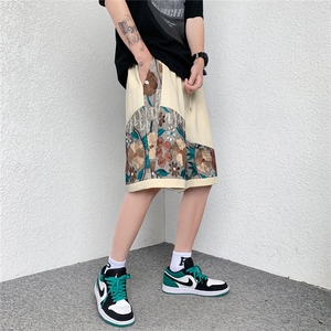 1港风大码M-5XL日系刺绣民族风潮五分裤男士中裤DK7791P45控69图片