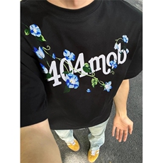 网图有货夏季全幅缠绕花卉刺绣短袖T恤男女情侣宽松上衣A556-P35，男装T恤，星座1505