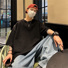 T8073/P30夏季港风宽松半袖潮短袖透气T恤男纯色提花上衣大码男，男装T恤，电商A141