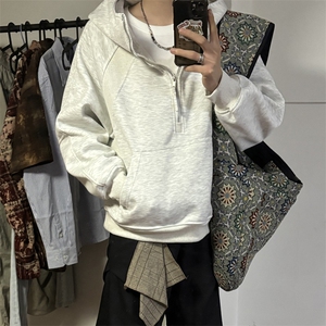 抖音得物二开美式重磅宽松结构拉链设计防风高领连帽卫衣外套W76