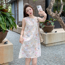 新中式国风碎花无袖背心连衣裙女2025夏新款超好看小个子直筒裙子，女装连衣裙，浙宝208